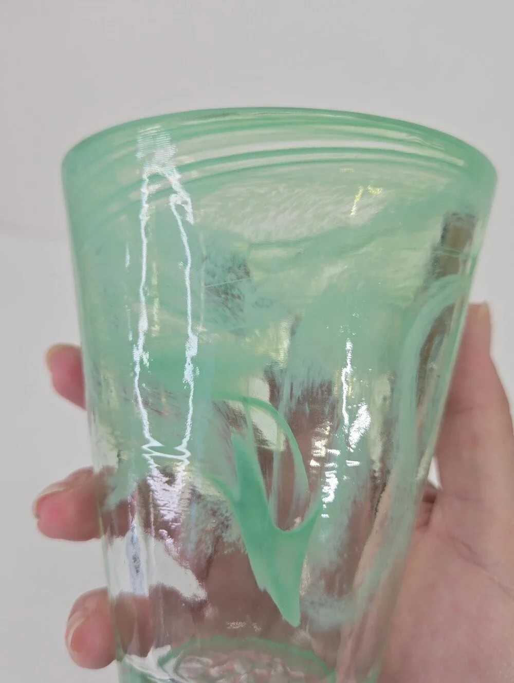 Kosta Boda Mine Green Swirl Tumbler Glass Ulrica Hydman-Vallien Sweden Art Glass